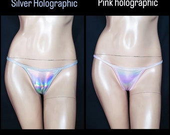 Shiny Panties Holographic Thong Silver Iridescent Bikini Rave Bottoms Holographic Pink Underwear Unicorn Gift for Women Exotic G string
