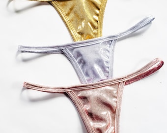 Golden Panties, Silver Thong, Rosegold Lingerie, Sexy Christmas Gifts for her, Bundle Deal, Shiny Underwear, Luxury Lingerie