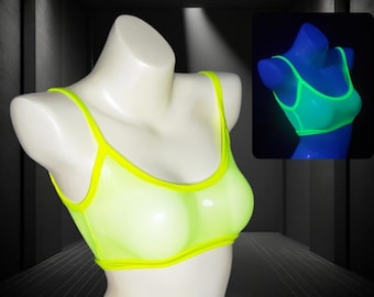 Neon Mesh Bralette: UV Glow Crop Top for Festivals, Blacklight Parties & Dance Events