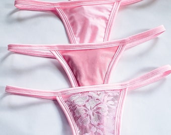 Baby Pink Lingerie Set Sexy Gift for Her Pink Thong Panties Pack Cute Lingerie Set Bundle Deal G string Panty sheer lace shiny