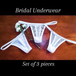 Wedding thongs for bride, Bridal Shower Underwear gift Set, Honeymoon White Panties Lingerie