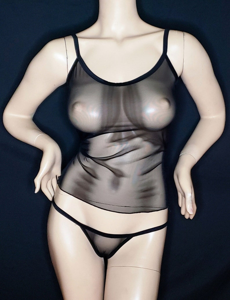 Sheer Lingerie Set Ladies Gift Ideas Sexy Transparent Top Mesh Thong See Through Panties Underwear for Women Cami Top image 4