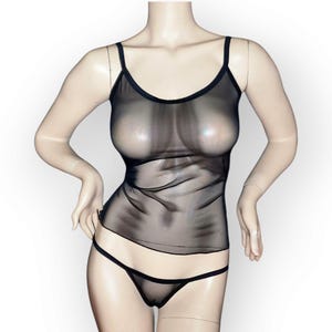 Handmade Transparent Mesh Thong Lingerie Set Gift for Her