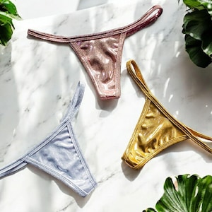 Rose Gold, Silver & Golden Lingerie Set - Luxurious Metallic Thongs Shiny Women&#39;s Underwear Gift bikinis