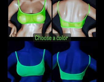 Mesh Bralette Neon Crop Top Glow Lingerie UV Clothing Blacklight Party Dance Crop Tops Festival Bra Sexy Sheer Tops