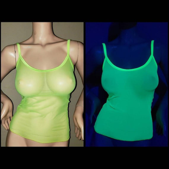 Neon Top Transparent Camisole Sheer Tank Top Mesh Tops See Through Lingerie  Cami Top Glow UV Active 