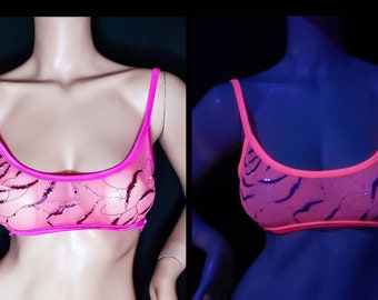 Sexy Top Glow in Blacklight Clothing Sheer Bralette Lingerie See Through Bra Sexy Clothes Bday Gifts for Her Mesh Crop Top