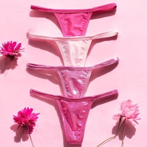 Sexy Shiny Pink Thong Panties Lingerie Set for Women, Best Friend Gift