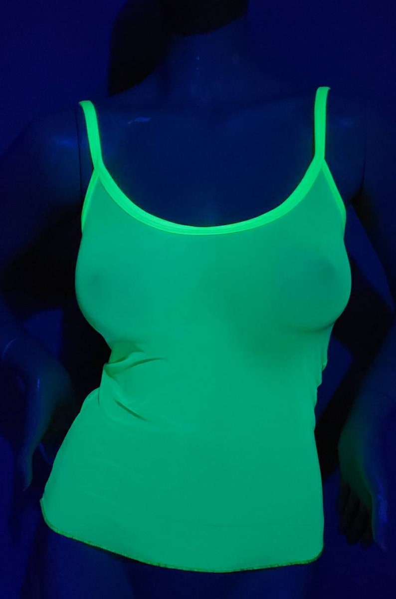 Fluorescent Top Neon Glow in UV Blacklight Reactive Sheer Tops Mesh Tank Top for Female See Through Camisole Lingerie image 7