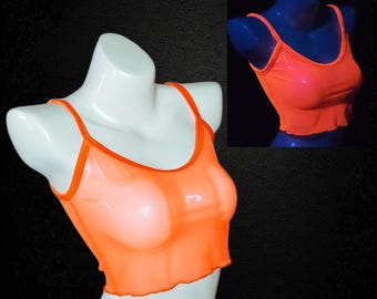 Neon Sheer Crop Top, See Through UV Tops for Women