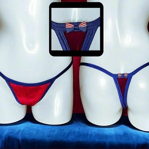 American flag Thong Handmade in USA Red Velvet Panties July 4th Underwear for Women