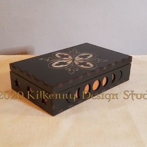 Fleur de Lis-mandala 1 dek Tarotkaart opbergdoos, sieradendoos, houten tarotkaartdoos, uniek cadeau voor beste vriend, waarzeggerij cadeau voor haar