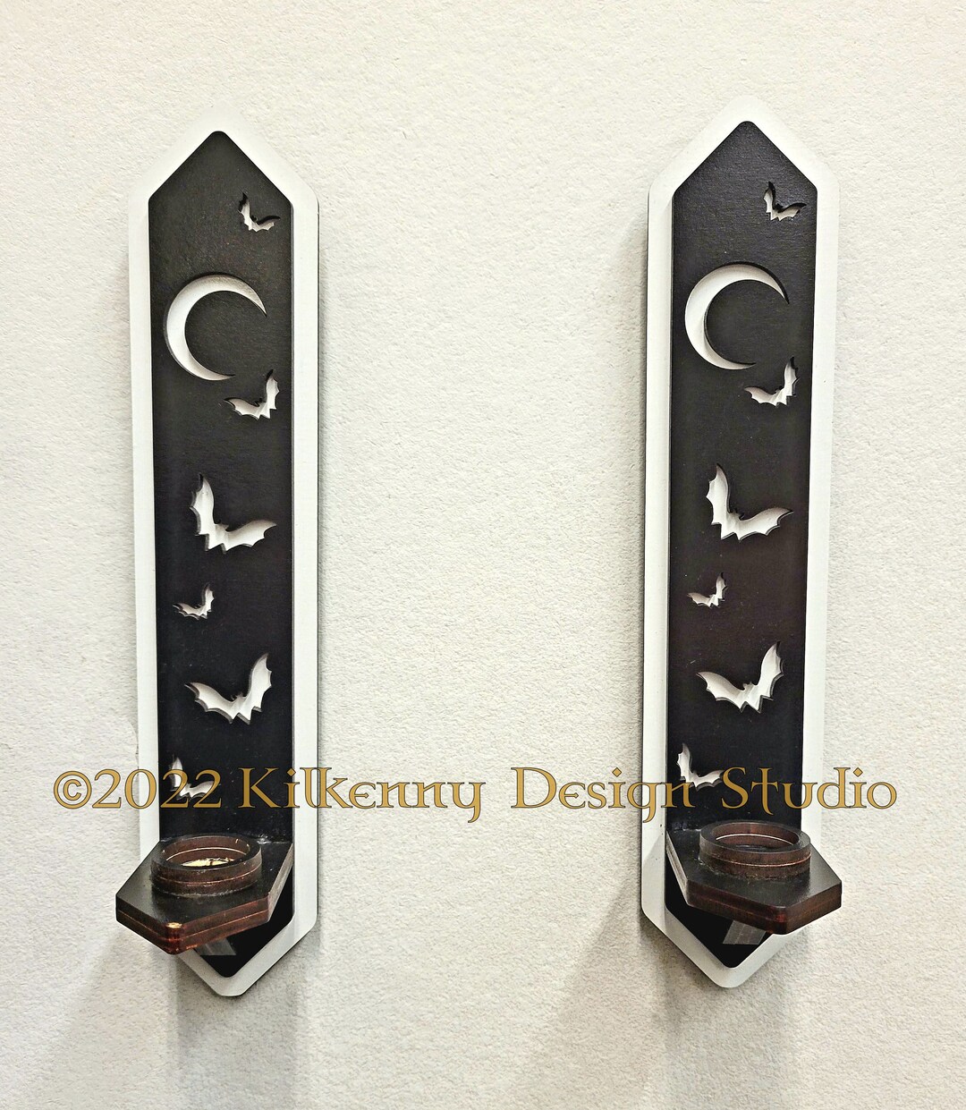 Moon and Bats Wall Sconces, Halloween, Taper Candle Holders Etsy