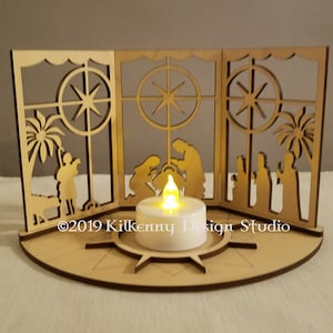 Personalized nativity scene candle holder wood, birth of Jesus Christmas centerpiece for table, pastor wife gift, tea light holder Christian