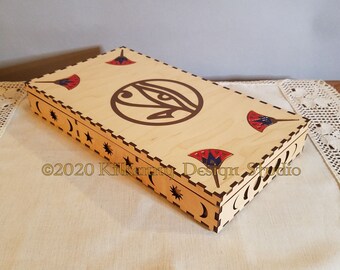 Eye of Horus, Egyptian Lotus, Tarot Card, Three Deck Storage Box, Jewelry box, Storage