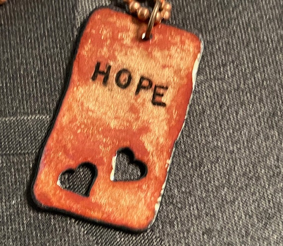Artist-made "Hope" dog tag-shaped pendant;  ename… - image 2
