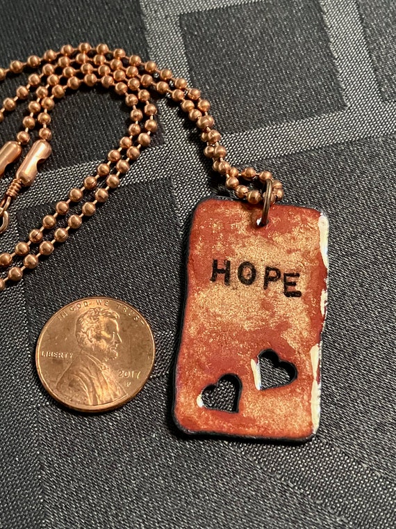 Artist-made "Hope" dog tag-shaped pendant;  ename… - image 5