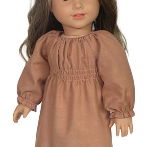 RESERVED FOR SHARON.  Dress, hat, and boots.  Terracotta with shirred bodice.  American made girl doll clothes.