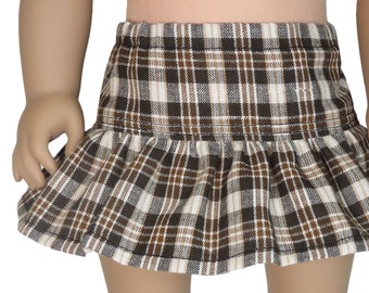 18" doll skirt.  Black, brown, and cream plaid.  American made girl doll clothes.