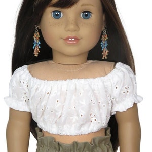 18 inch doll crop top.  White eyelet peasant blouse.  American made girl doll clothes.