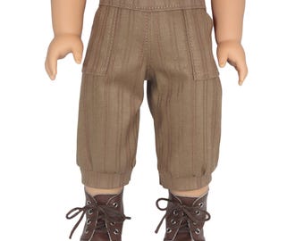 18" doll pants.  Brown striped newsboy pants.  American made girl and boy doll clothes.