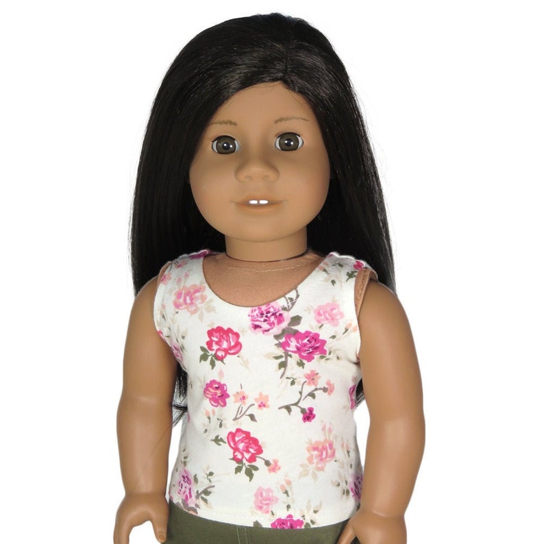 Pink Tank Top w//Ruffle /& Floral Shorts fits 18 inch American Girl Doll Clothes