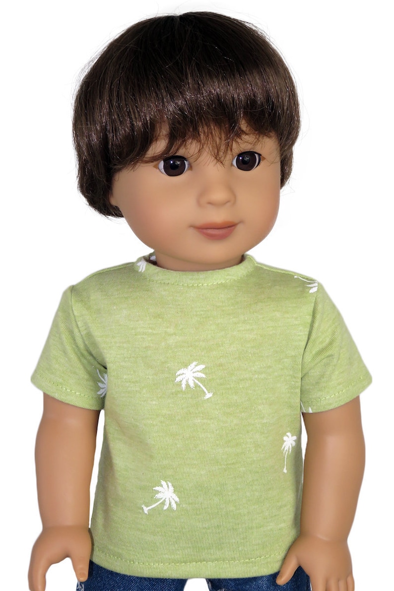 Fits American Girl Doll Our Generation 18/" Boy Dolls Clothes White T-Shirt Green