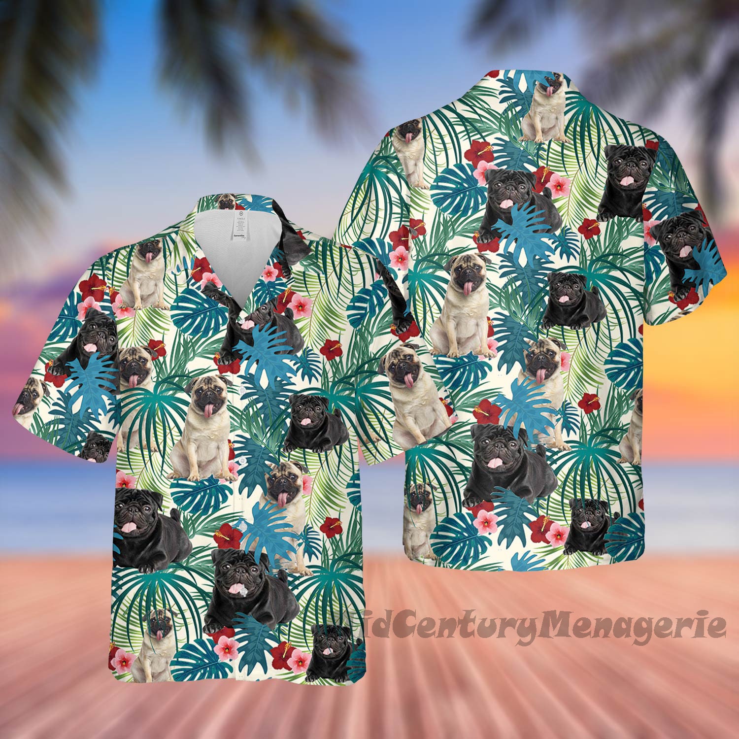 Pug Dog Hawaiian Shirt, love Pug Dog  Beach Shirt, Pug Dog Summer