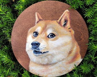 Retrato de perro personalizado en madera, pintura redonda, lienzo, arte de madera, decoración personalizada, regalo conmemorativo para mascotas para el propietario
