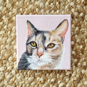 Custom Cat Portrait Painting Personalized on 6x6 Canvas Art Square Modern Decor Pet Memorial Love Gift