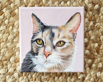 Custom Cat Portrait Painting Personalized on 6x6 Canvas Art Square Modern Decor Pet Memorial Love Gift