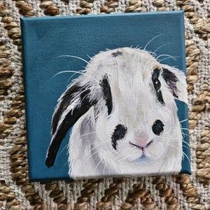 Custom Bunny Rabbit Portrait Painting Personalized on 6x6 5x7 Canvas Art Modern Decor Pet Memorial Love image 11