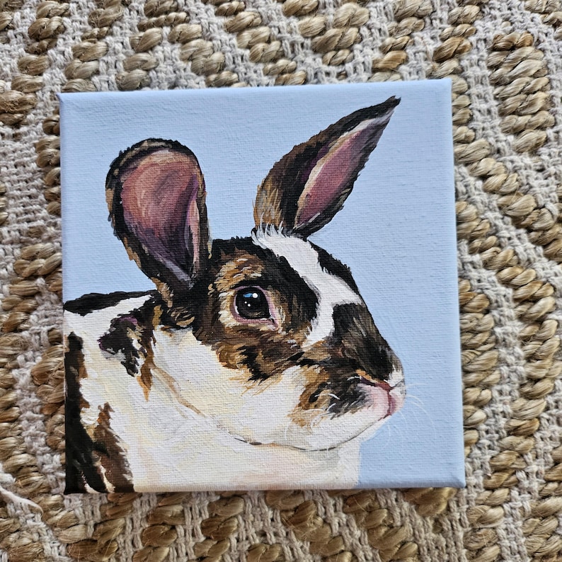Custom Bunny Rabbit Portrait Painting Personalized on 6x6 5x7 Canvas Art Modern Decor Pet Memorial Love image 13