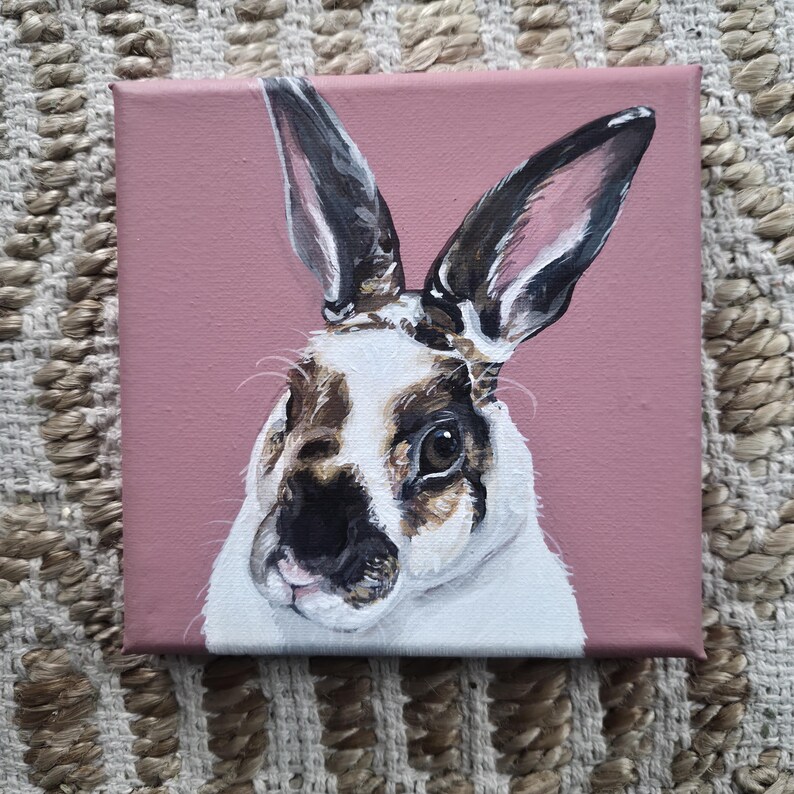 Custom Bunny Rabbit Portrait Painting Personalized on 6x6 5x7 Canvas Art Modern Decor Pet Memorial Love image 9