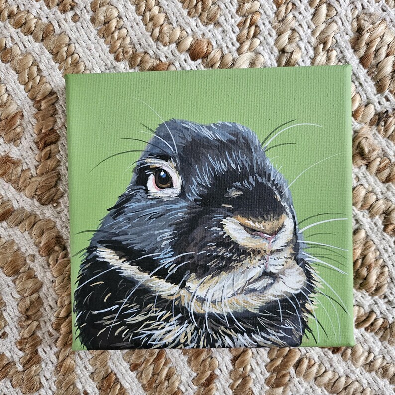 Custom Bunny Rabbit Portrait Painting Personalized on 6x6 5x7 Canvas Art Modern Decor Pet Memorial Love image 16