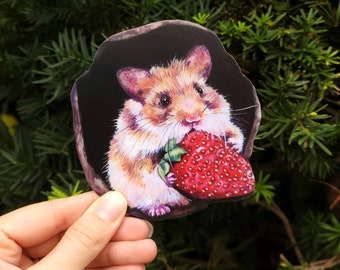 Hamster in Hole Decal Sticker Cottage Core Woodland Nursery Vinyl Wall Strawberry Laptop Gift for Her Critter Lover Mom Waterproof peekaboo