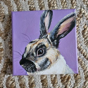 Custom Bunny Rabbit Portrait Painting Personalized on 6x6 5x7 Canvas Art Modern Decor Pet Memorial Love image 10