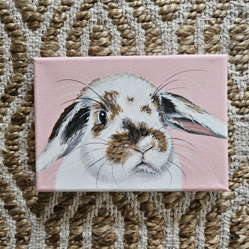 Custom Bunny Rabbit Portrait Painting Personalized on 6x6 5x7 Canvas Art Modern Decor Pet Memorial Love image 4