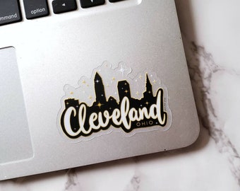 Cleveland Skyline Sticker: Gold Starry Design, Waterproof Vinyl Decal