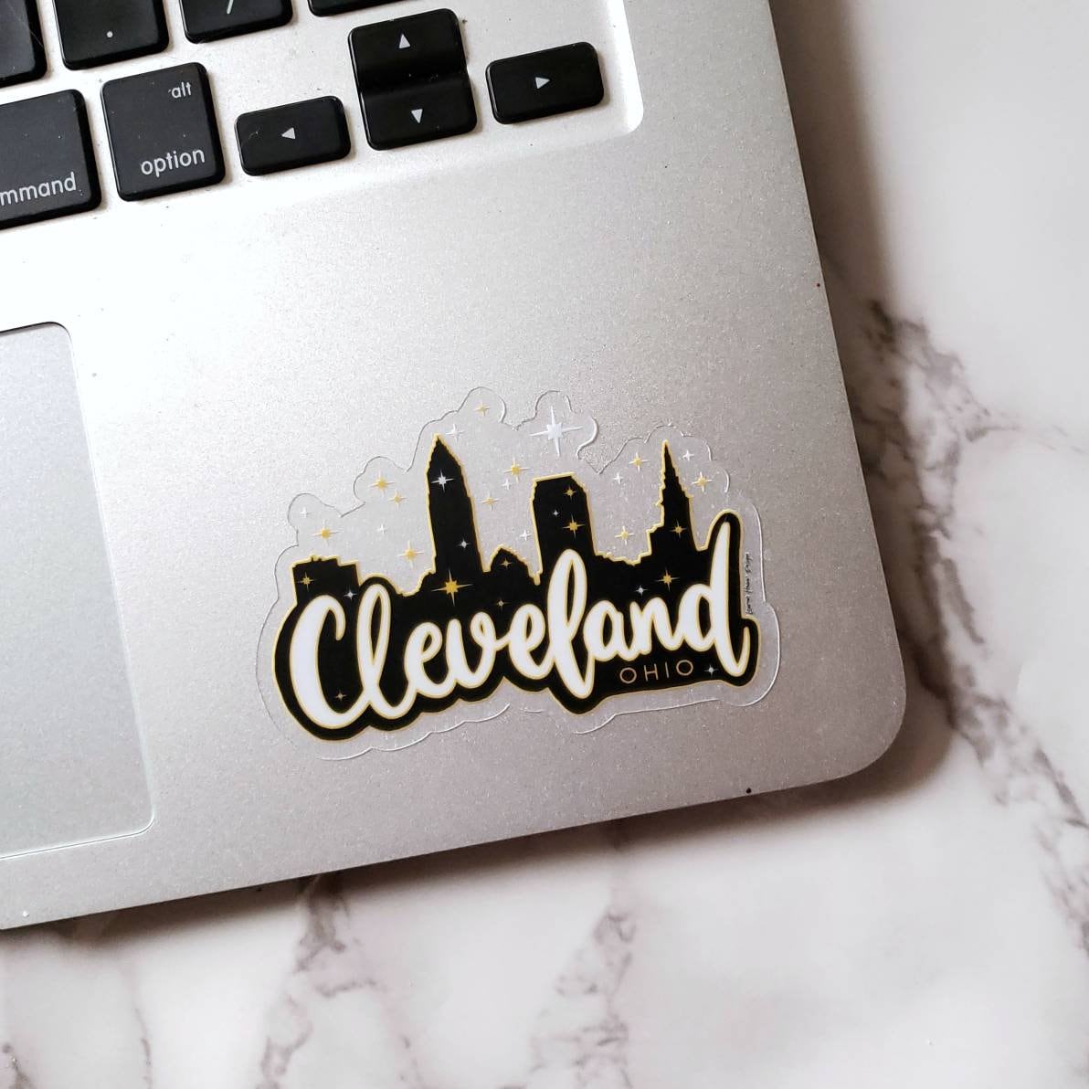 Cleveland Skyline Sticker: Gold Starry Design, Waterproof Vinyl Decal ...