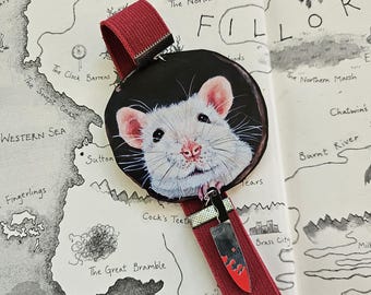 White Mouse in Hole Bookmark with Charm / Elastic Ribbon Bookmark / Critter Gift / Dark Academia & True Crime Reader / Planner Holder