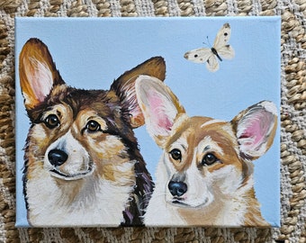 Custom Double Pet Portraits Painting Dog Cat Personalized on 8x10 Canvas Art Modern Decor Pet Memorial Love