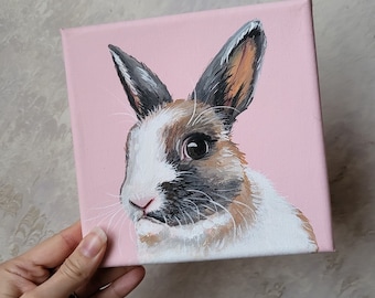 Custom Bunny Rabbit Portrait Painting Personalized on 6x6 5x7 Canvas Art Modern Decor Pet Memorial Love