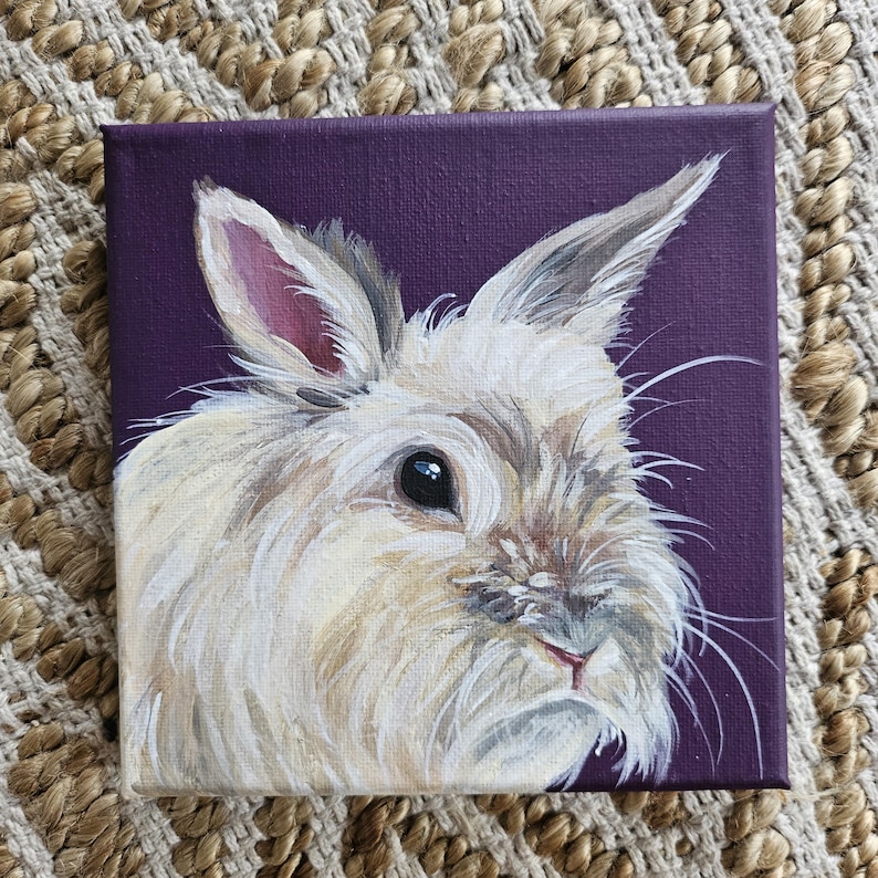 Custom Bunny Rabbit Portrait Painting Personalized on 6x6 5x7 Canvas Art Modern Decor Pet Memorial Love image 12