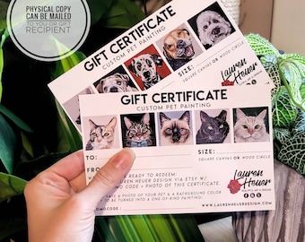 Pet Portrait Gift Certificate: Custom Cat, Dog Painting on Canvas