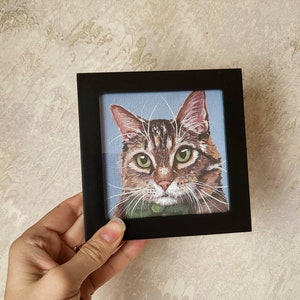 Cat Portrait framed Prints, Small Painting of tabby, Art Prints on Canvas Paper, 4x4 Frame Print custom