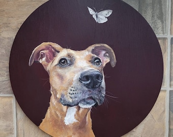 Custom Dog Portrait Painting, Round Canvas Wood, Art Modern Decor Memorial Puppy Lover Personalized Pet Gift Circle for owner