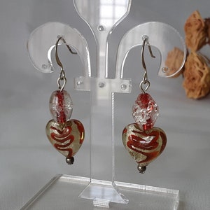 Love Glass Heart Beads with Crackle Glass Beads Artisan Earrings SP FH Original Design Handmade