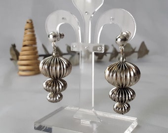 Unique Round Fluted Silver Beads Artisan Earrings SP FH Handmade Original Design