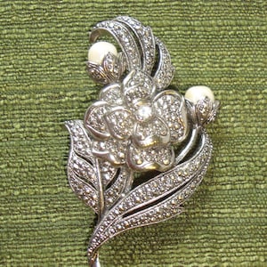 Kenneth Jay Lane for Avon Vintage Brooch Marcasite Faux Pearls and Crystals